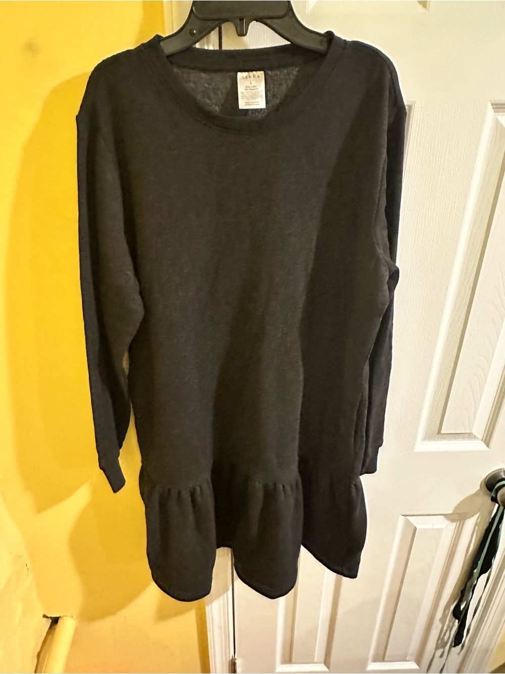Serra Black Long Sleeve Peplum Hem Dress Large